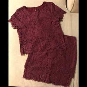 Lulu’s Burgundy Lace Top and Skirt